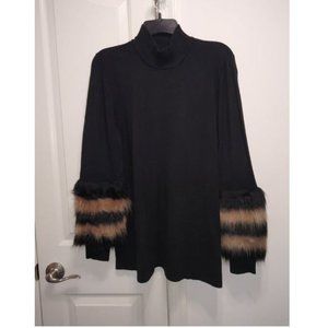 ALFANI Women's Blue Long Strip Sleeve Mock-Neck Sweater L